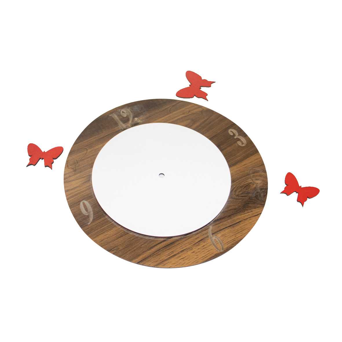 ساعت دیواری چوبی سابلیمیشن مدل پروانه قرمز