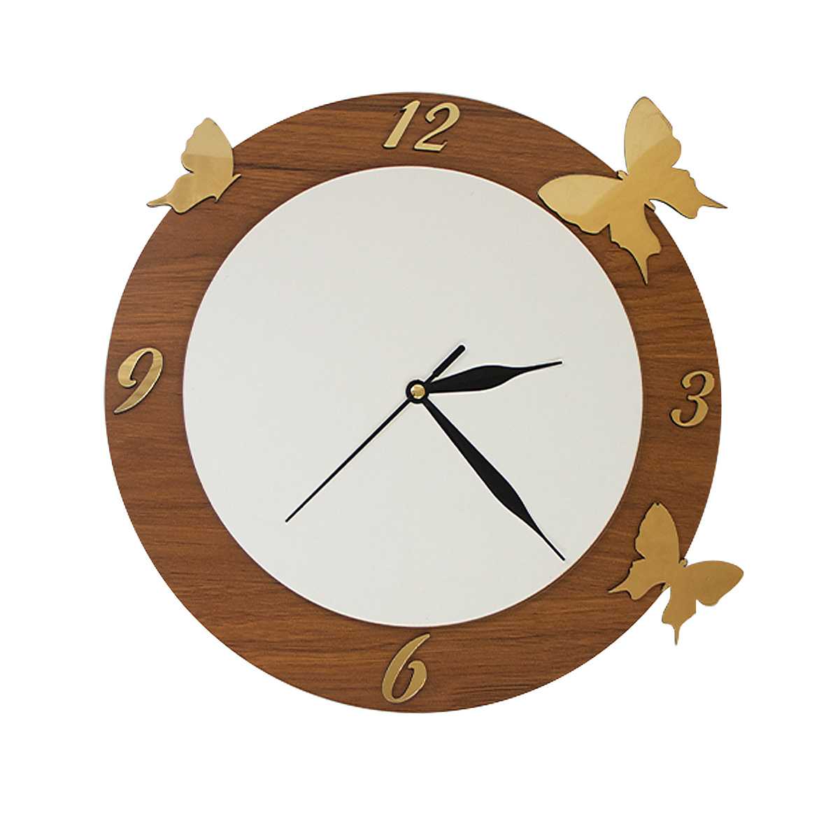 ساعت چوبی دیواری سابلیمیشن مدل پروانه طلایی