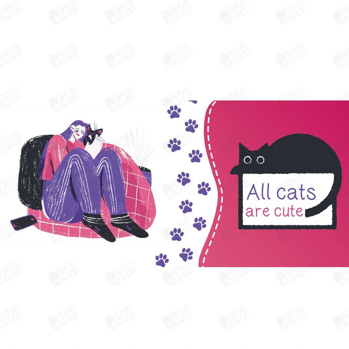 ماگ(لیوان) طرح All Cats Are Cute با گربه فانتزی مشکی کد 881