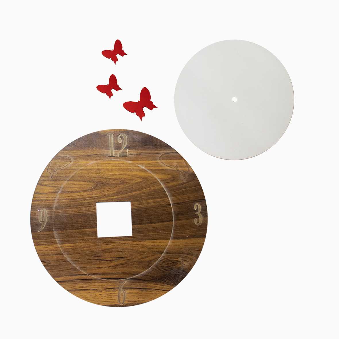 ساعت دیواری چوبی سابلیمیشن مدل پروانه قرمز
