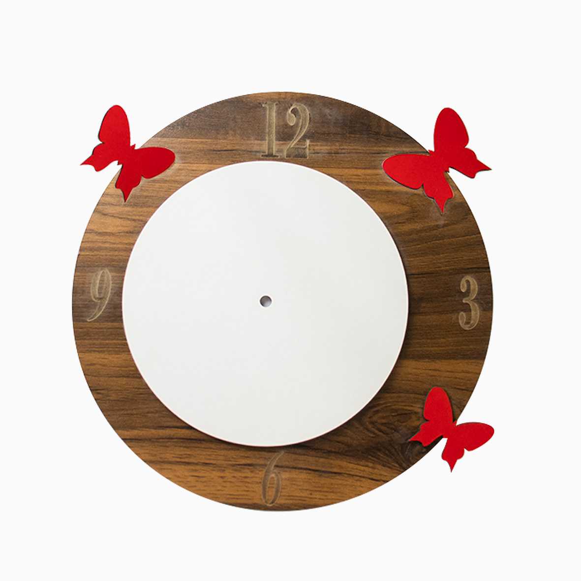 ساعت دیواری چوبی سابلیمیشن مدل پروانه قرمز