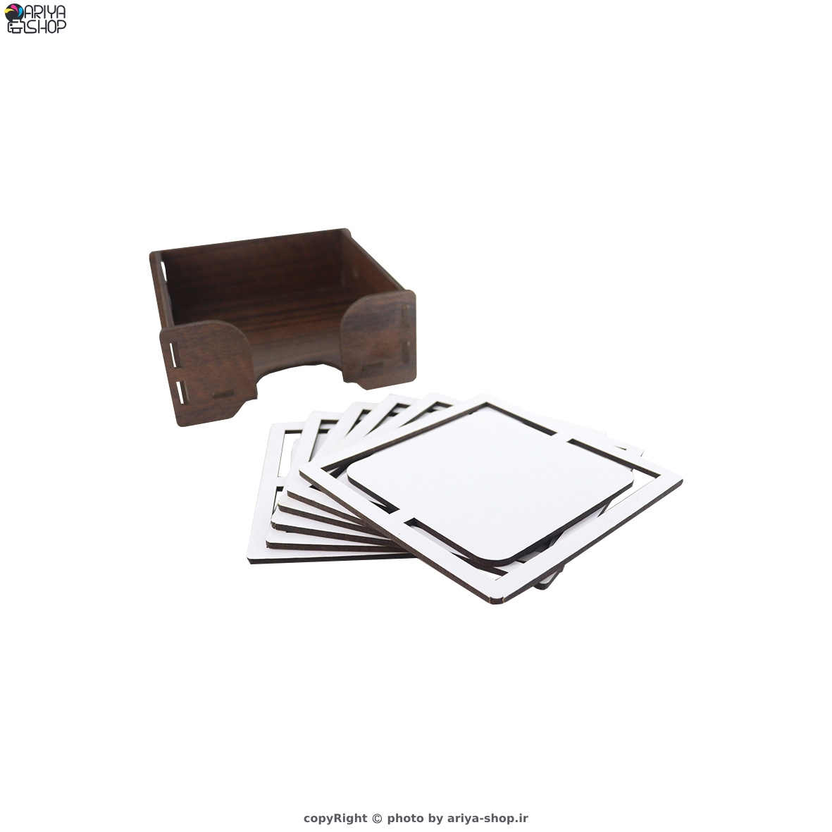 زیر لیوانی چوبی مربع ست 6 عددی جعبه دار